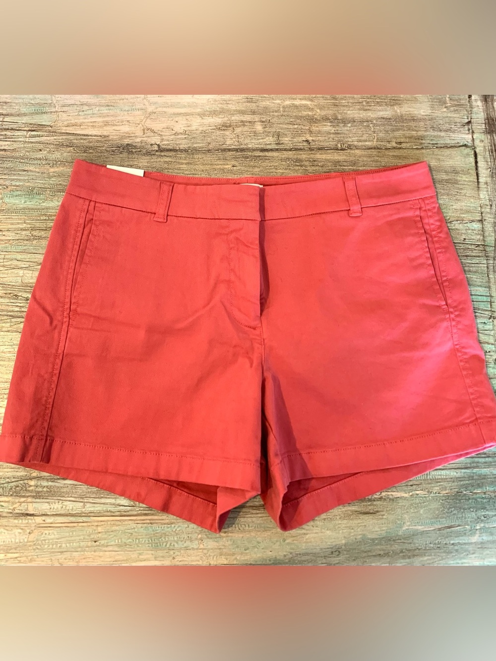 J. Crew Coral-Salmon colored High Waist Chino Cotton Shorts. Sz 10 NWT